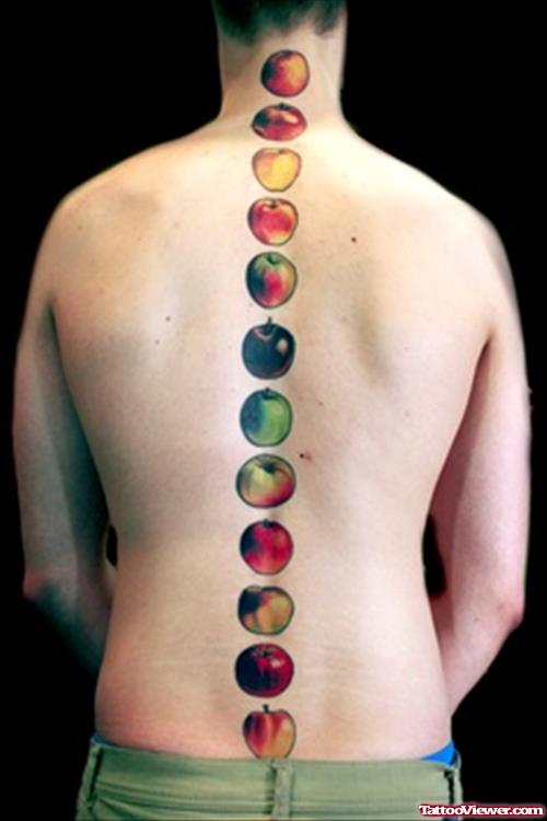 Colored Apple Tattoos On Back