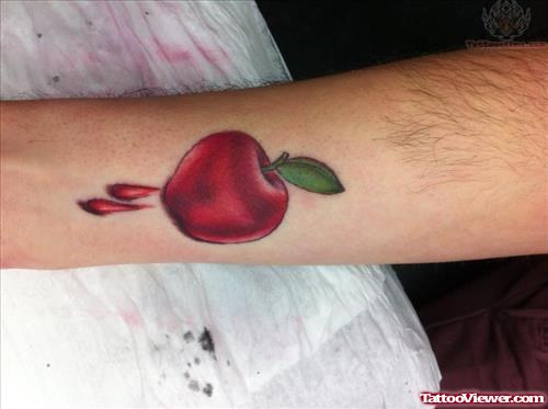 Red Bleeding Apple Tattoo On Arm