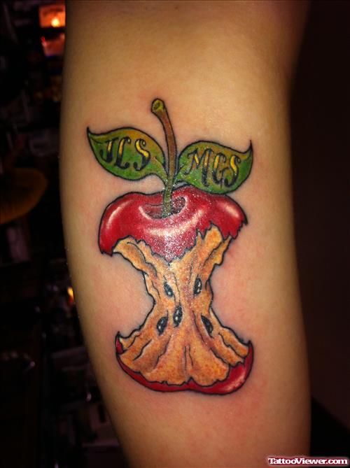 Bite Apple Tattoo On Sleeve