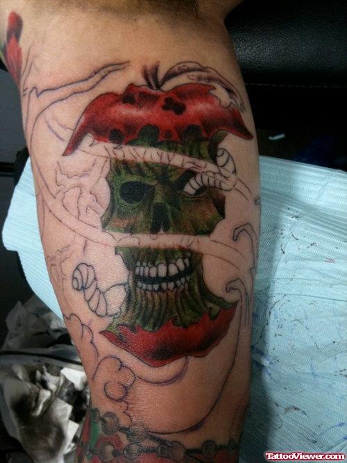 Rotten Apple Tattoo On Leg