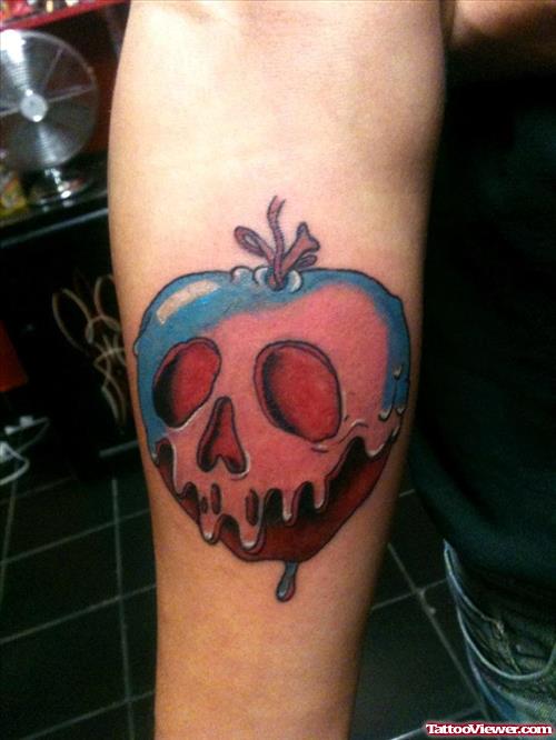 Melting Skull Apple Tattoo On Arm