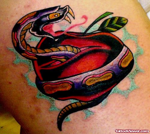 Color Snake And Apple Tattoo