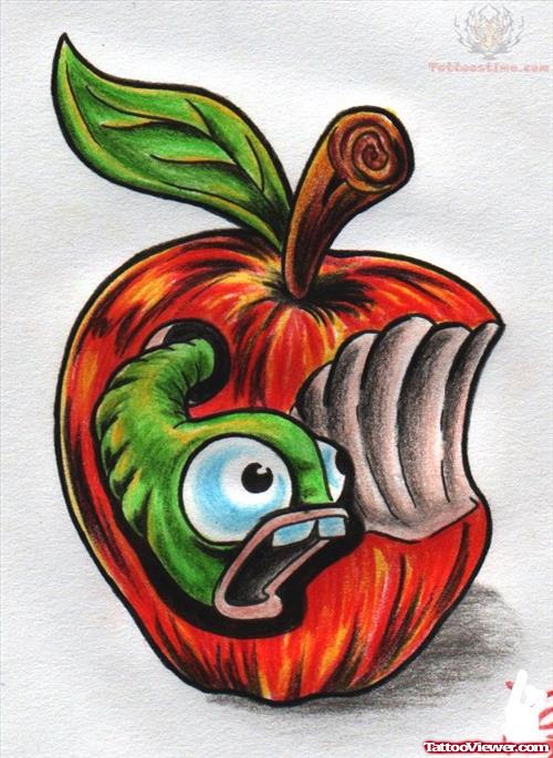 Bite Apple With Snake Tattoo Design