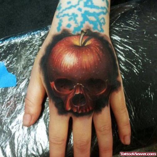 Rotten Apple Tattoo On Left Hand