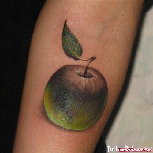 Realistic Green Apple Tattoo On Arm
