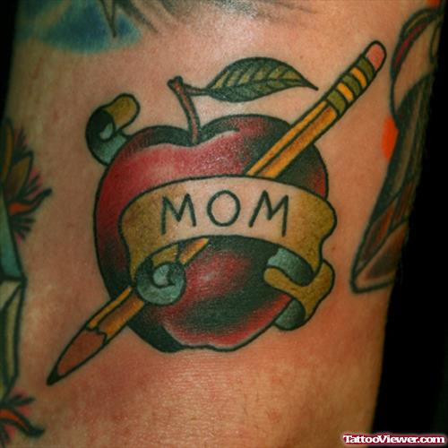 Pencil In Apple Tattoo With Mom Banner