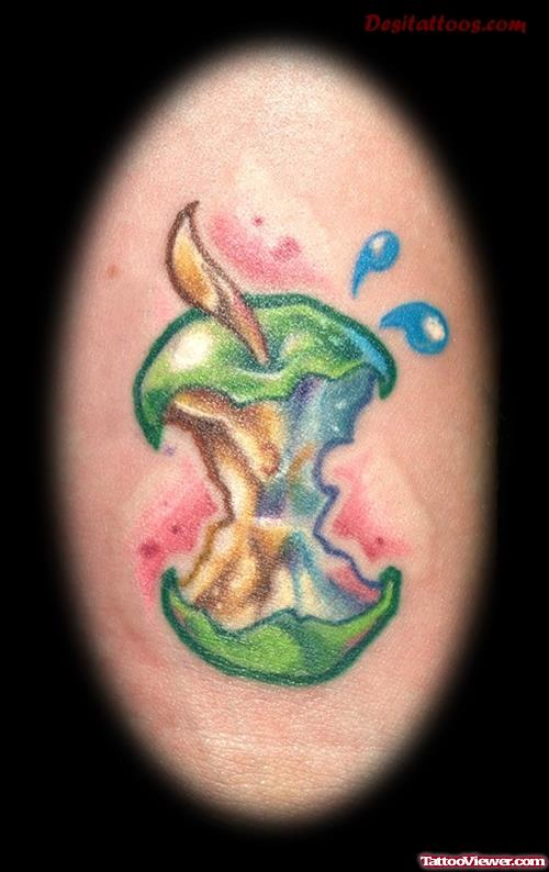 Green Apple Eaten Tattoo Design