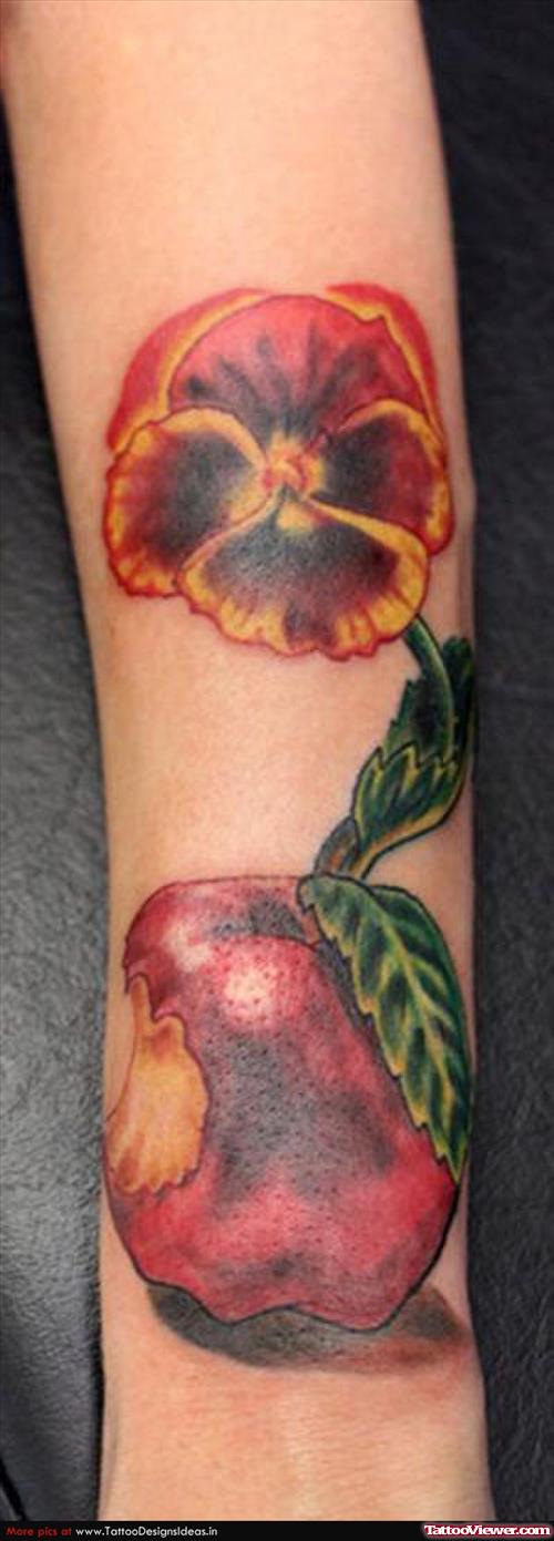 Flower And Red Apple Tattoo