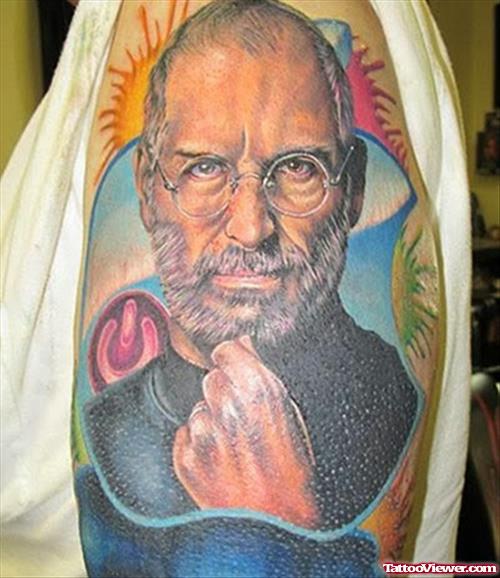Colored Ink Founder Of Apple Steeve Portrait Tattoo
