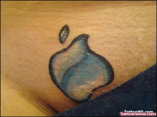 Blue Ink Apple Tattoo On Hip