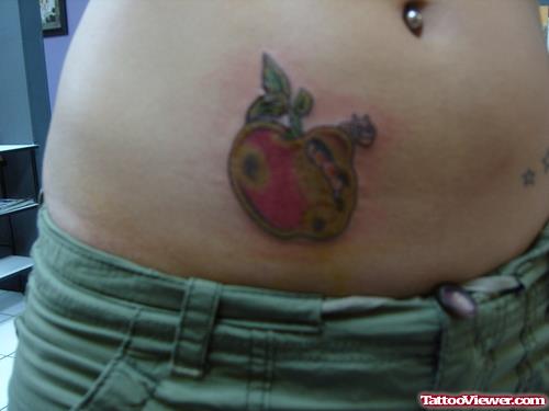 Awesome Rotten Apple Tattoo On Hip