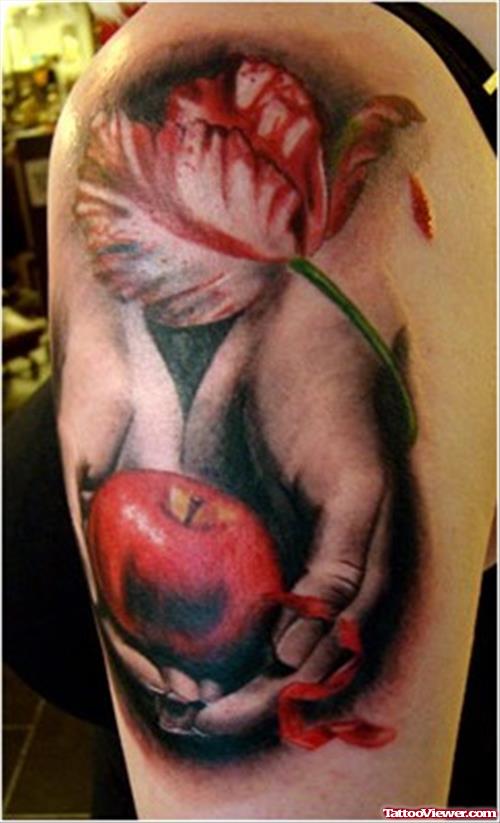 Twilight Apple Tattoo On Half Sleeve