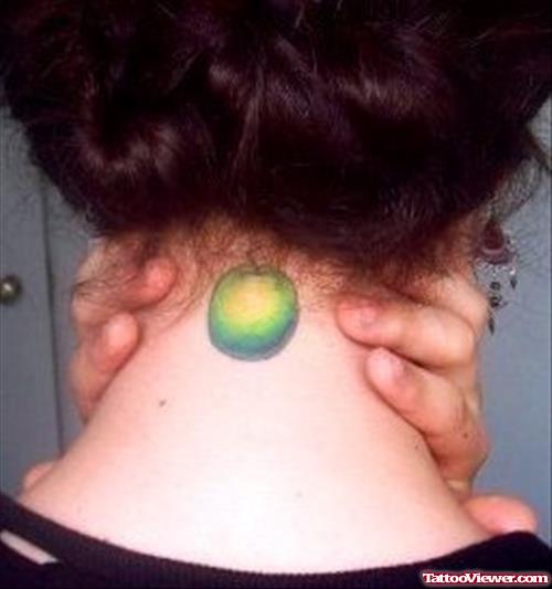 Green Apple Tattoo On Nape