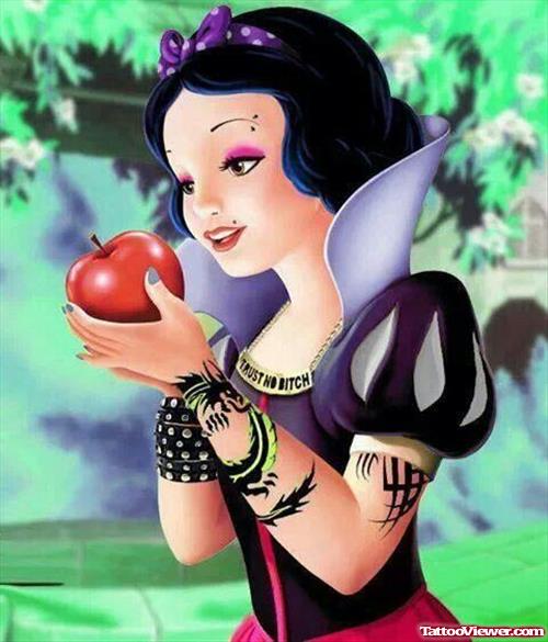 Girl With Apple In Hands Tattoo