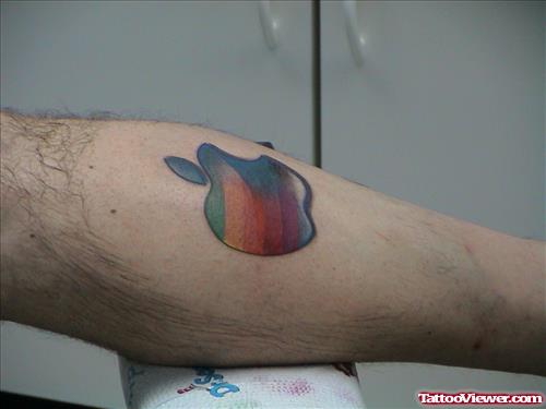 Colored Apple Tattoo On Leg