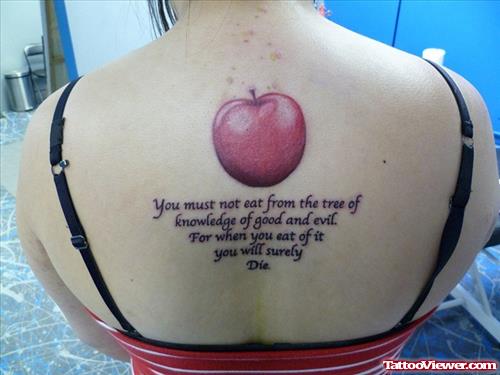 Lettering and Apple Tattoo On Back