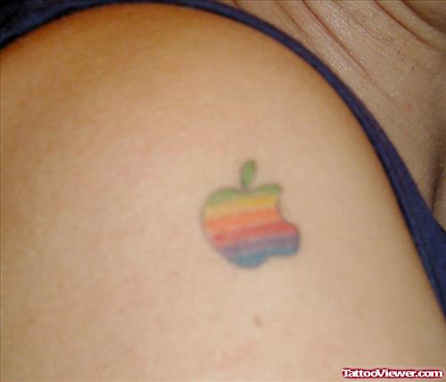 Colorful Apple Tattoo On Right Shoulder