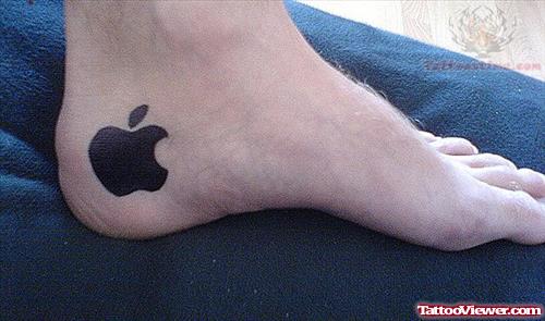 Black Apple Logo Tattoo On Heel