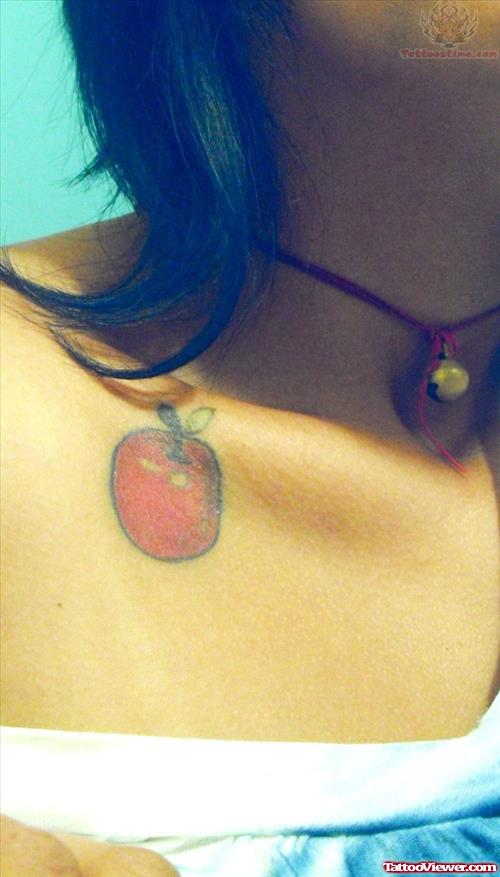 Red Apple Tattoo On Collar Bone