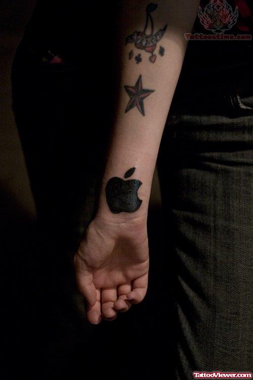 Nautical Star And Apple Tattoo