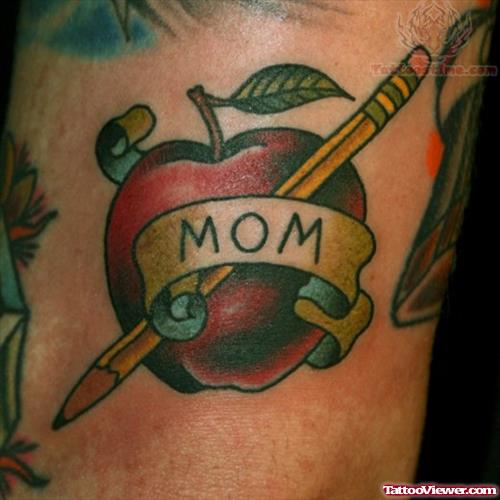 Apple Fruit with Mom Love Tattoo