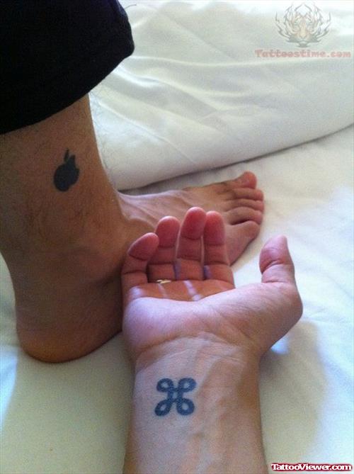 Apple Tattoos On Leg And Wrist