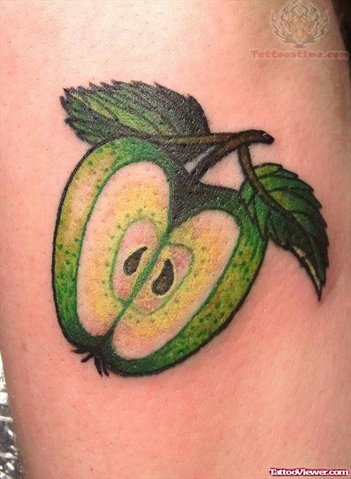 Green Cut Apple Tattoo