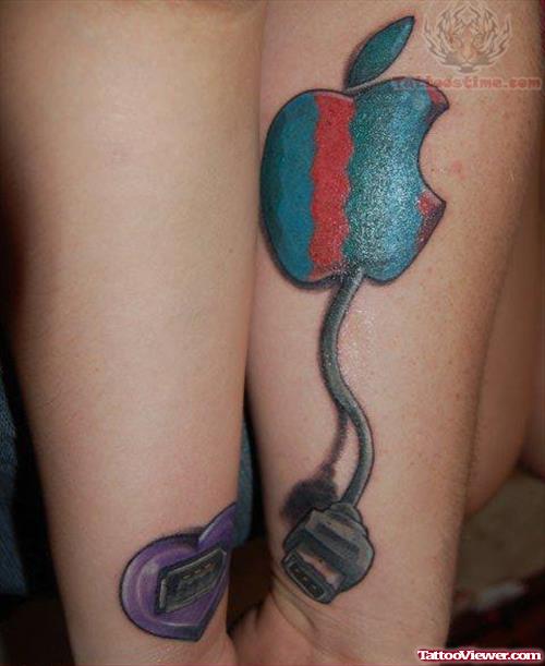 Heart And Apple Tattoos On Wrists