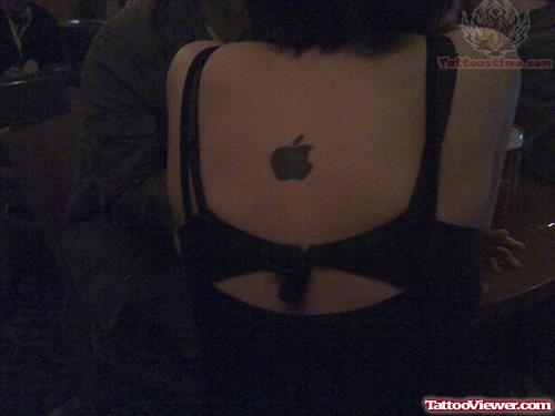 Apple Logo Tattoo On Upper Back