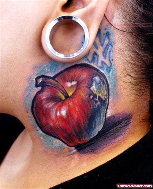 Red Apple Tattoo On Neck