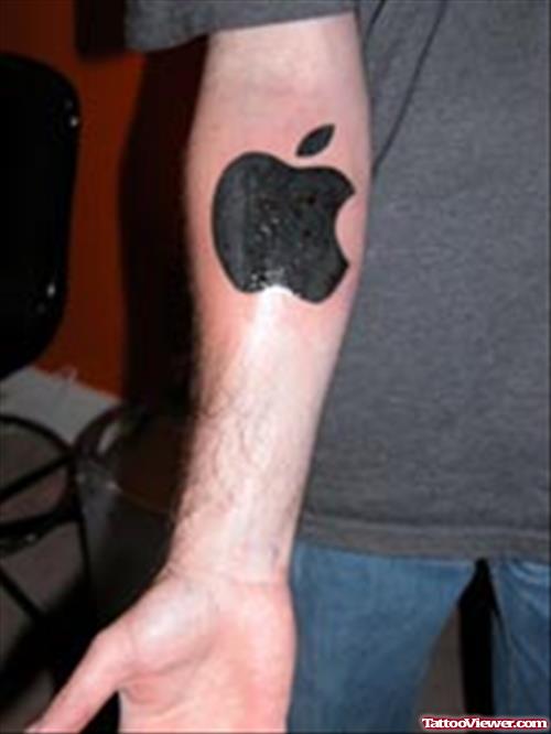 Large Black Ink Apple Logo Tattoo