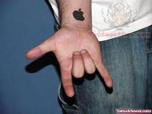 Black Apple Logo Tattoo On Wrist For Men