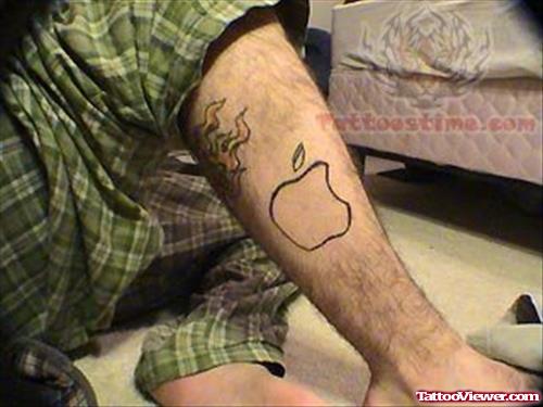 Apple Outline Leg Tattoo