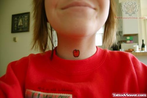 Small Apple Tattoo On Throat