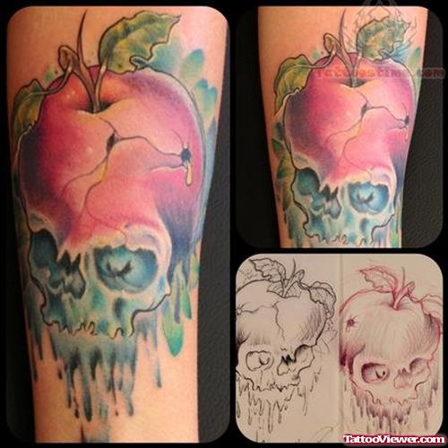 Melting Red Apple Skull Tattoo