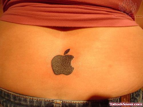 Apple Black Logo Tattoo On Lower Back