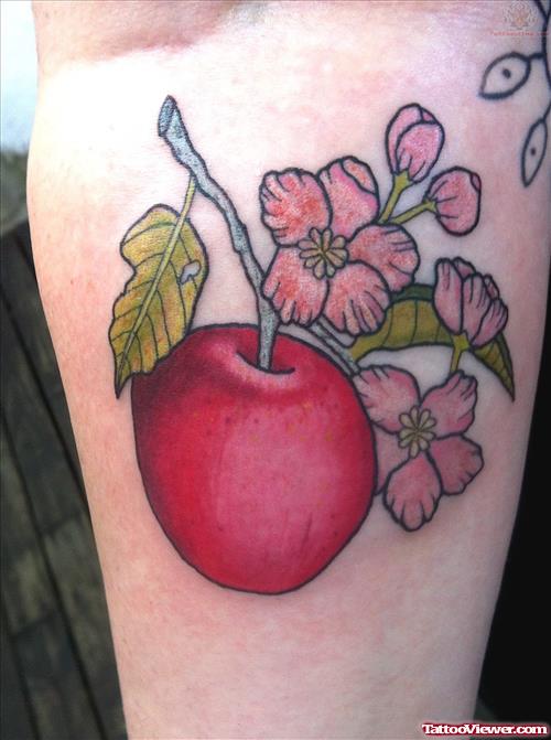 Red Apple Tattoo On Calf