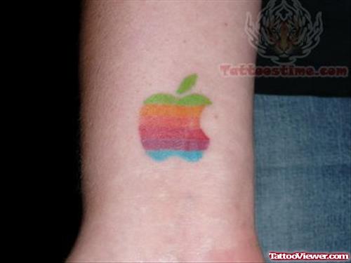 Colorful Apple Logo Tattoo On Wrist