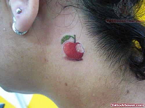 Apple Tattoo on Side Neck