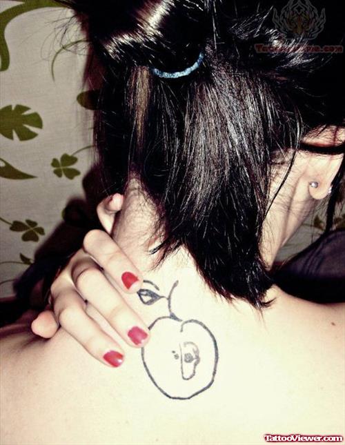 Apple Tattoo On Back Neck For Girls