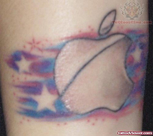 Twinkling Stars And Apple Logo Tattoo
