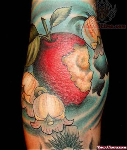 Red Apple And Flower Tattoo