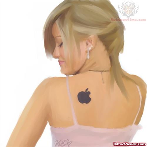 New Apple Black Logo Tattoo On Back Shoulder
