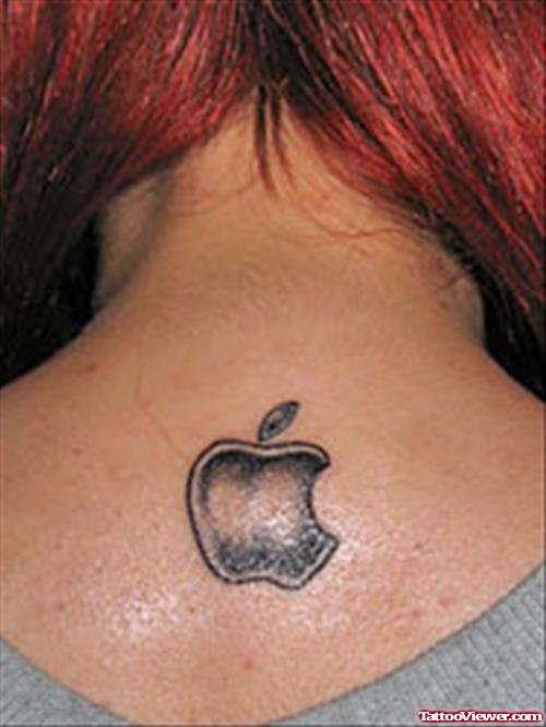 Apple Logo Tattoo On Girl Upper Back