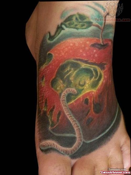 Apple And Snake Tattoo On foot