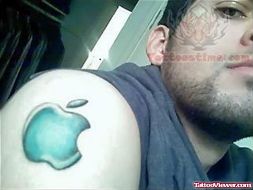 Green Apple Logo Tattoo On Shoulder