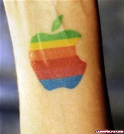 Colorful Apple Logo Tattoo For Wrist
