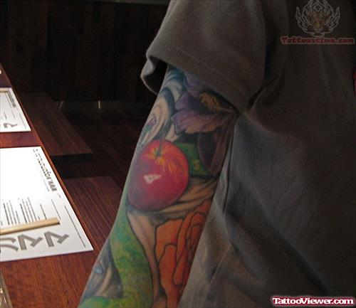 Apple Fruit Tattoo On Arm