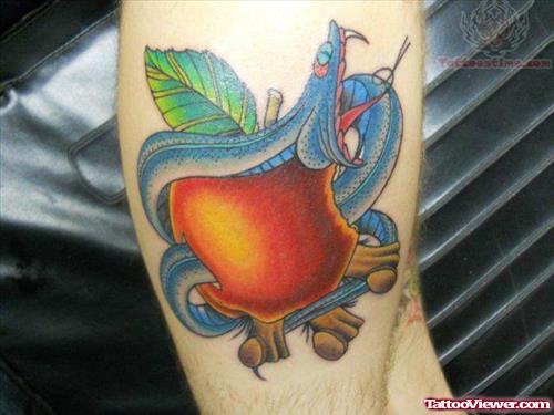 Angry Snake And Apple Tattoo