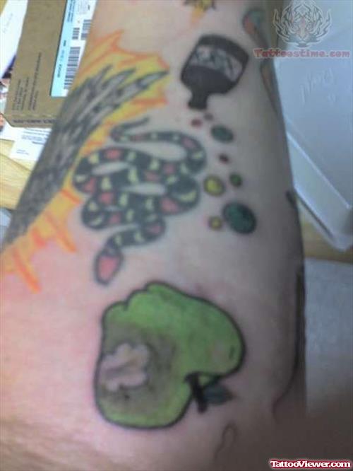 Snake And Green Apple Tattoo